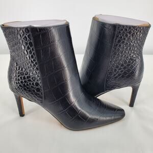 Vince Camuto Women's 6M Allost Black Croco Pointy Toe Ankle Boot 3in Heel New